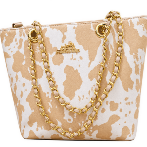 Beige & White Chain Tote Bag